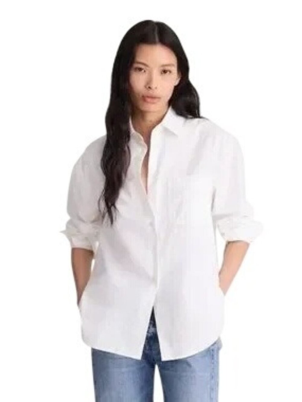 Madewell Women's "The Easy Shirt in Poplin" White Preppy Size Small Cotton NWT